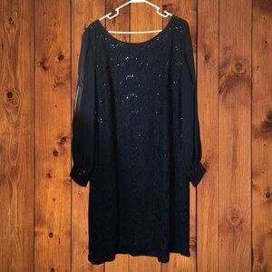 Collection Dress Barn Women's Size 22 Black Long Sleeve Sequin Sheer Lace Dress